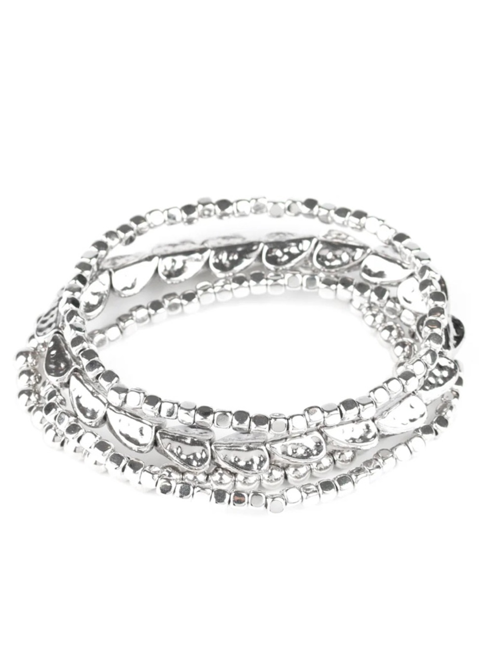 Silver Bead Stackable Bracelet Set - Picture 2 of 2